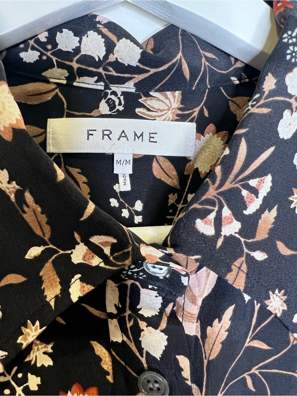 Frame Noir Multi Silk Button Down Blouse Ruffle Cuff Size Medium - Picture 5 of 13